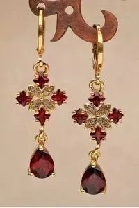 Authentic Drops Of Phoenix Fire Pear- Cut Red Garnet Earrings In Gilded Radiance