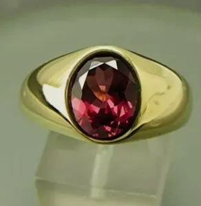 Authentic Sacred Garnet Solitaire Ring- Ancient Protection Talisman In Radiant 14K Gold