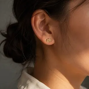 Authentic Twin Lotus Buds Sacred Awakening Stud Earrings In Gilded Light