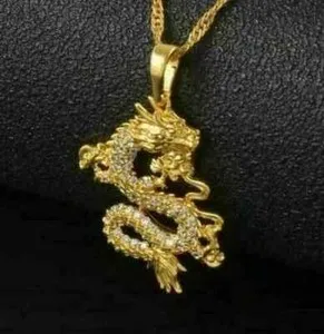 Authentic Dragon 2.00Ct Round Cut Lab-Created Diamond Pendant 14K Yellow Gold Plated 18"