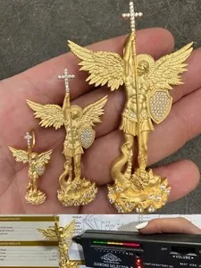 Authentic Real MOISSANITE Saint Michael Slaying Dragon Pendant 14k Gold Plated 925 Silver