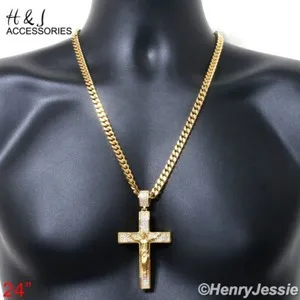 Authentic Crowned In Light The 7Mm Gold- Plated Cuban Link With Cz Cross Pendant