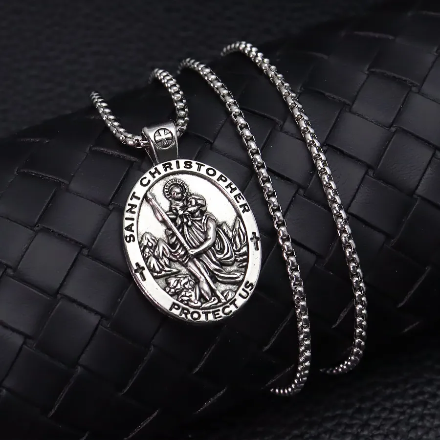 Authentic St.christopher Amulet Necklaces Pendant Chain Punk In Jewelry