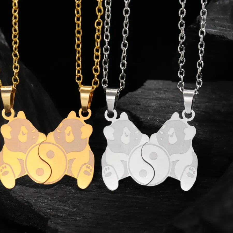 Authentic 1 Pair Fashionable Teddy Bear Pendant Necklace, Couple Necklace Jewelry Accessories