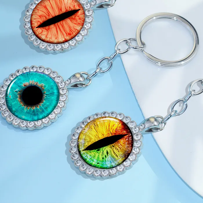 Authentic Creative Iris Color Key Chains Shiny Rhinestone Bag Pendant Bling Trinket Charm Gift Dragon Eyes Keyring Keychains for Women