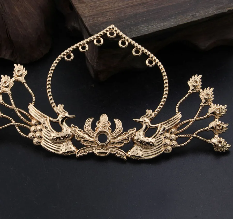 Authentic 2pcs Brass Casted Big Phoenix Charms Embellishment Stamping Decoration Quality Gold Color DIY Bridal Wedding Jewelry Accessories