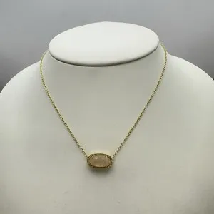 Authentic Kendra Scott Womens Elisa Short Pendant Necklace 14K Gold Plated Rose Quartz 14"