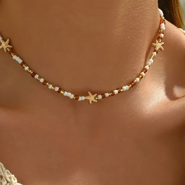 Authentic Talisman Of The Endless Tides Bohemian Starfish And Glass Bead Choker