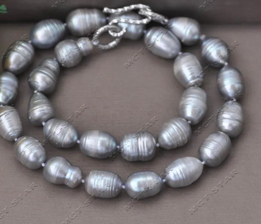 Authentic Mtc Star Z13602 Big 18'' 17Mm Gray Rice Freshwater Pearl Necklace Custom Jewelry