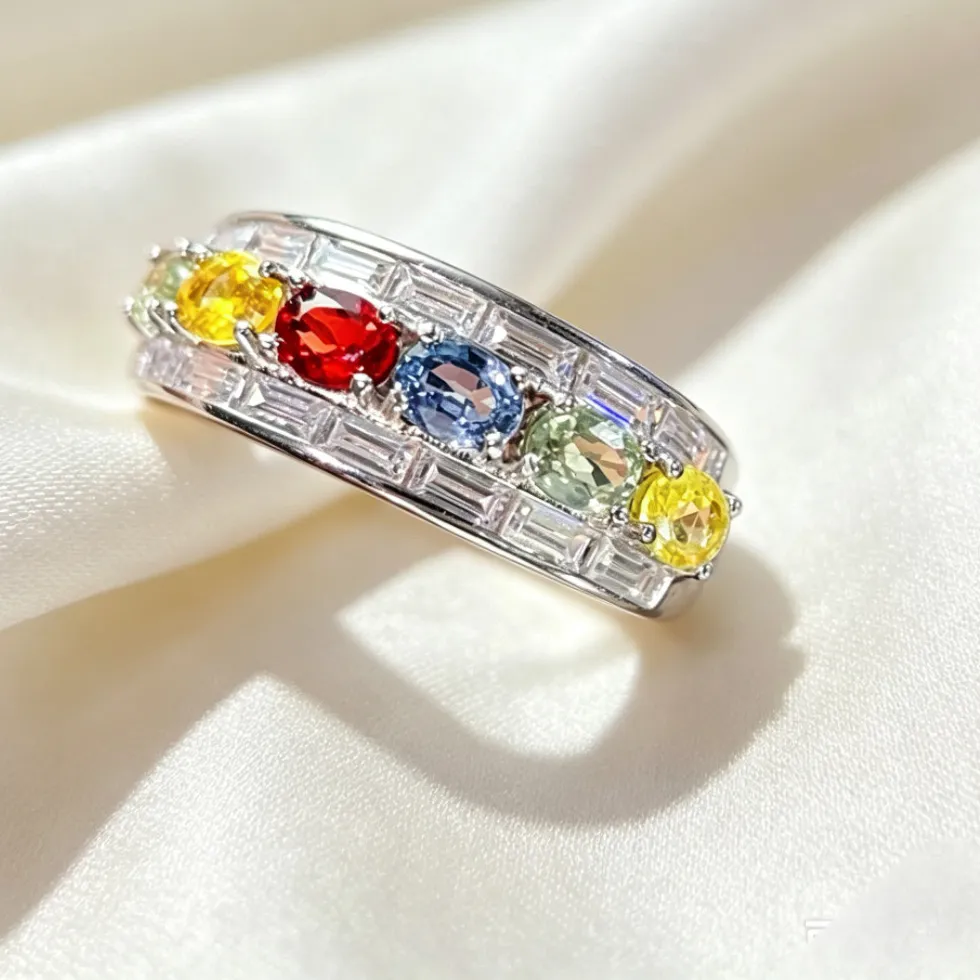 Authentic 925 Silver Flower Ring For 3Mm 4Mm Multicolor Natural Sapphire Ring Keep Shining 3 Layers Plated Sapphire Jewelry