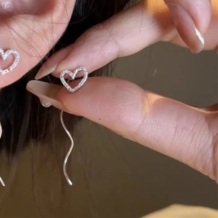 Authentic Trend Long Wire Tassel Thread Chain Climb Star Heart Beads Pendants Drop Earrings Wavy Ear Line Jewelry