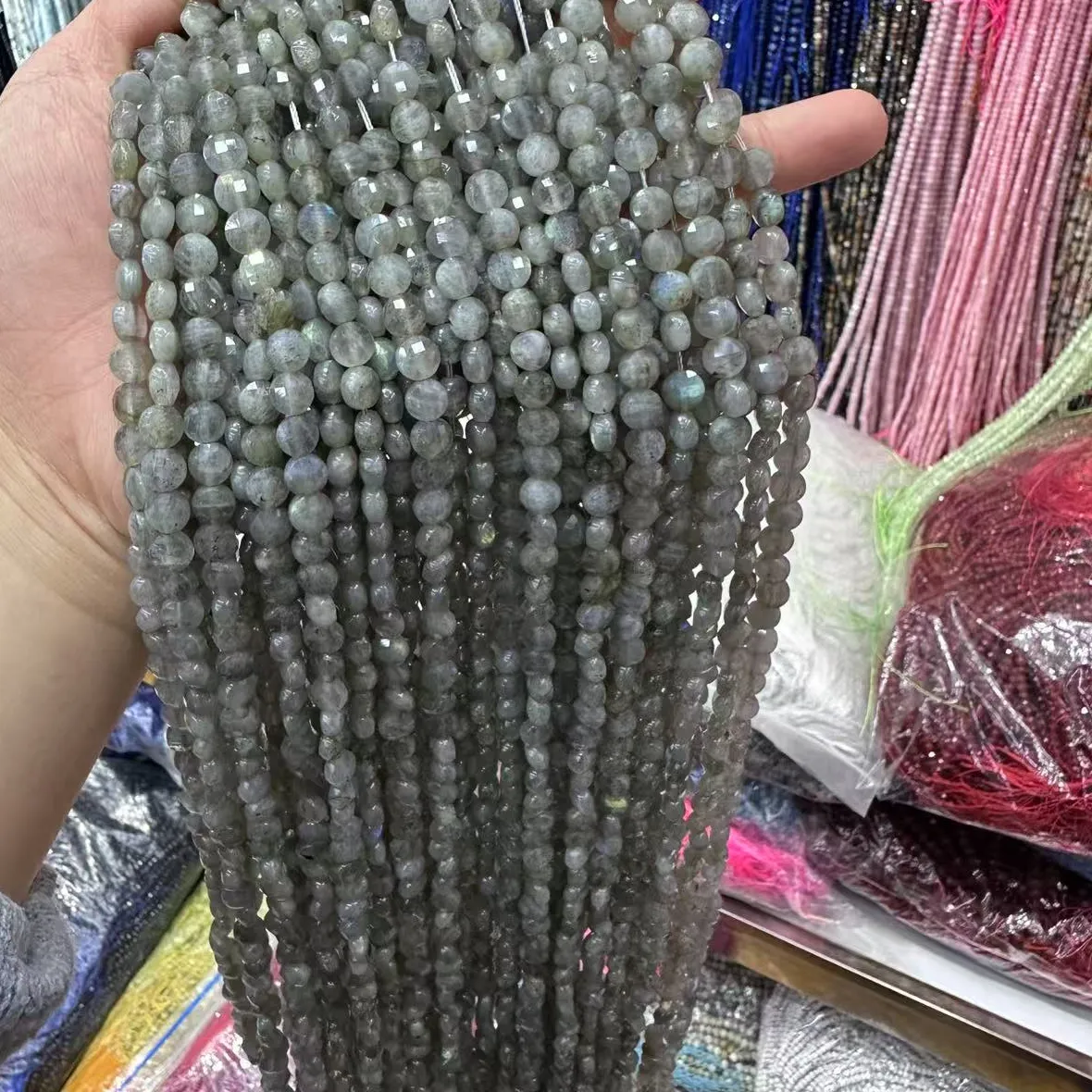 Authentic Natural Labradorite Gemstone Faceted Round Coin Shape Loose Beads Diy Bracelet Necklace Jewelry Boho Natural Stone Accessories