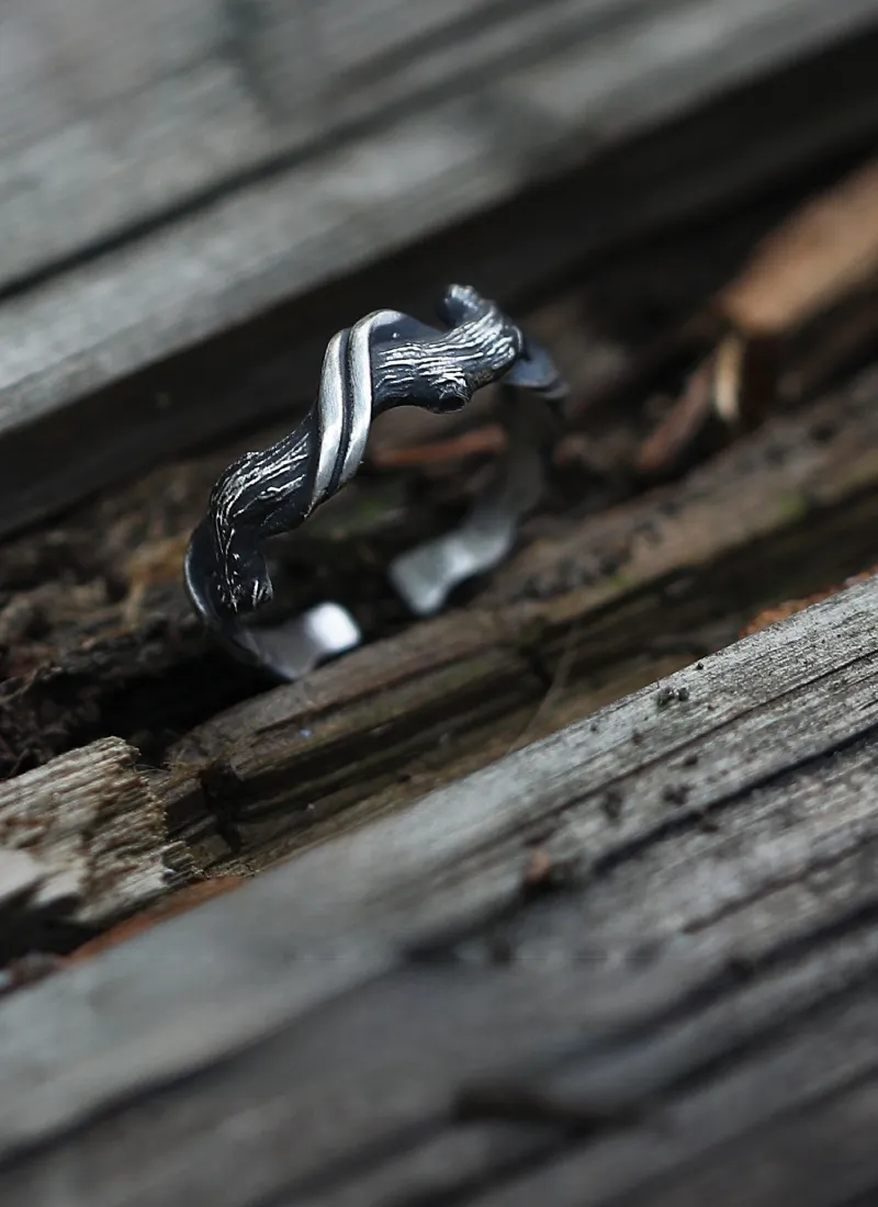 Authentic Drifting Log Ring Artisan 999 Silver Adjustable Talisman Of Wandering Souls