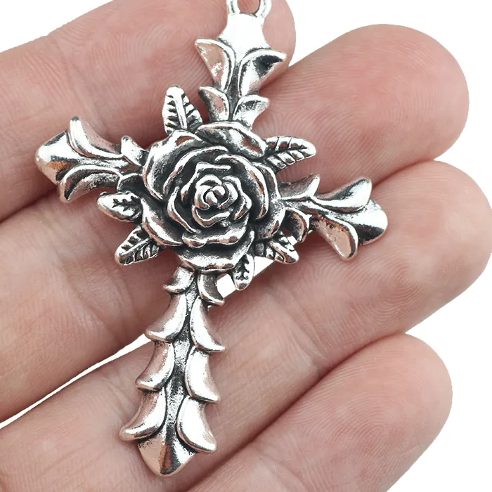 Authentic 2 40 56Mm Newest Mixed Antique Silver Color Cross Flower Charms Pendant Accessory For Diy Jewelry Making
