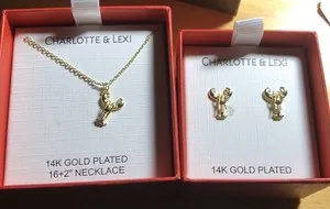 Authentic Celestial Tide Amulet 14Kt Gold Plated Lobster's Blessing Pendant & Earrings