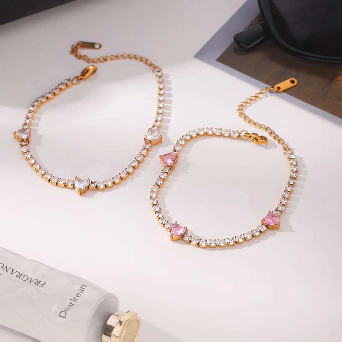 Authentic Heart of Golden Light: 18K Gold PVD Plated Zircon Tennis Chain Y2k Bracelet