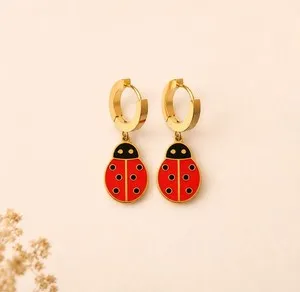 Authentic Golden Ladybug Talisman Hoops of Abundant Fortune