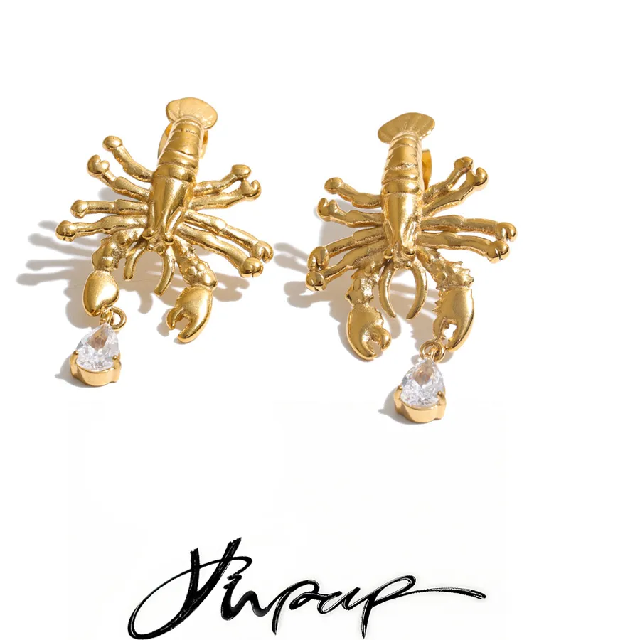 Authentic Sirens Of The Deep Gold- Plated Lobster Teardrop Talisman Earrings