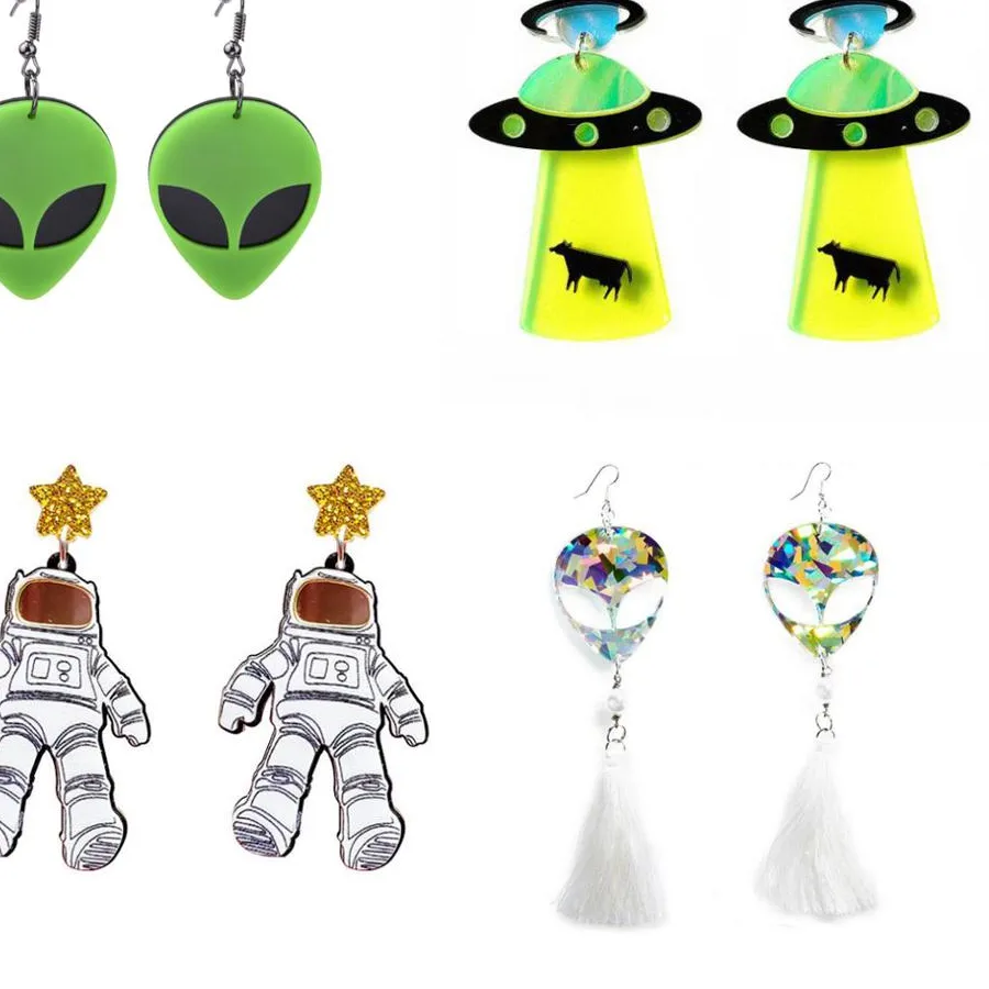 Authentic Earrings Kelly Earrings Exaggerated Hip Hop Girls Alien Ufo Saucerman