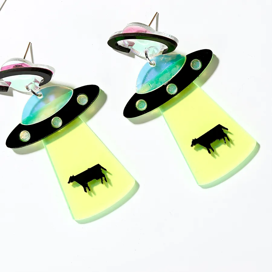 Authentic Astral Sentinel Gold- Plated Flying Saucer Talisman Earrings