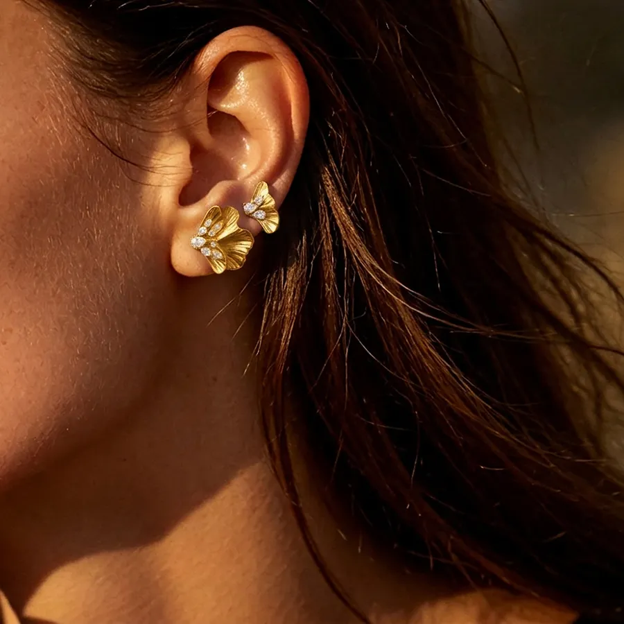 Authentic 18K Gold Plated Stainless Steel Butterfly Wing Fish Design Earring for Women Trendy Fashion Jewelry Ear Accessories