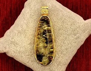 Authentic Baltic Amber-Pendant-Green-925 Sterling Silver/14K Gold Plated-16 Gram