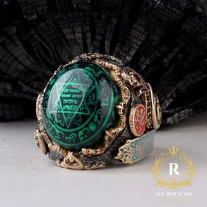 Authentic The Hexagram of Wisdom: Gold-Plated Seal of Solomon with Green Amber