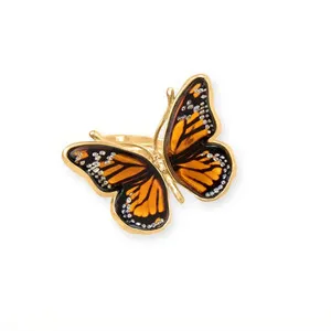 Authentic Baltic Amber Monarch Butterfly Ring 24K Gold Plated 925 Silver Adjustable