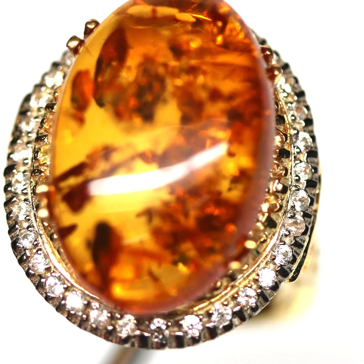 Authentic Natural Honey Amber Zircon Ring Size 7 Handmade 925 Silver 18K Gold Plated