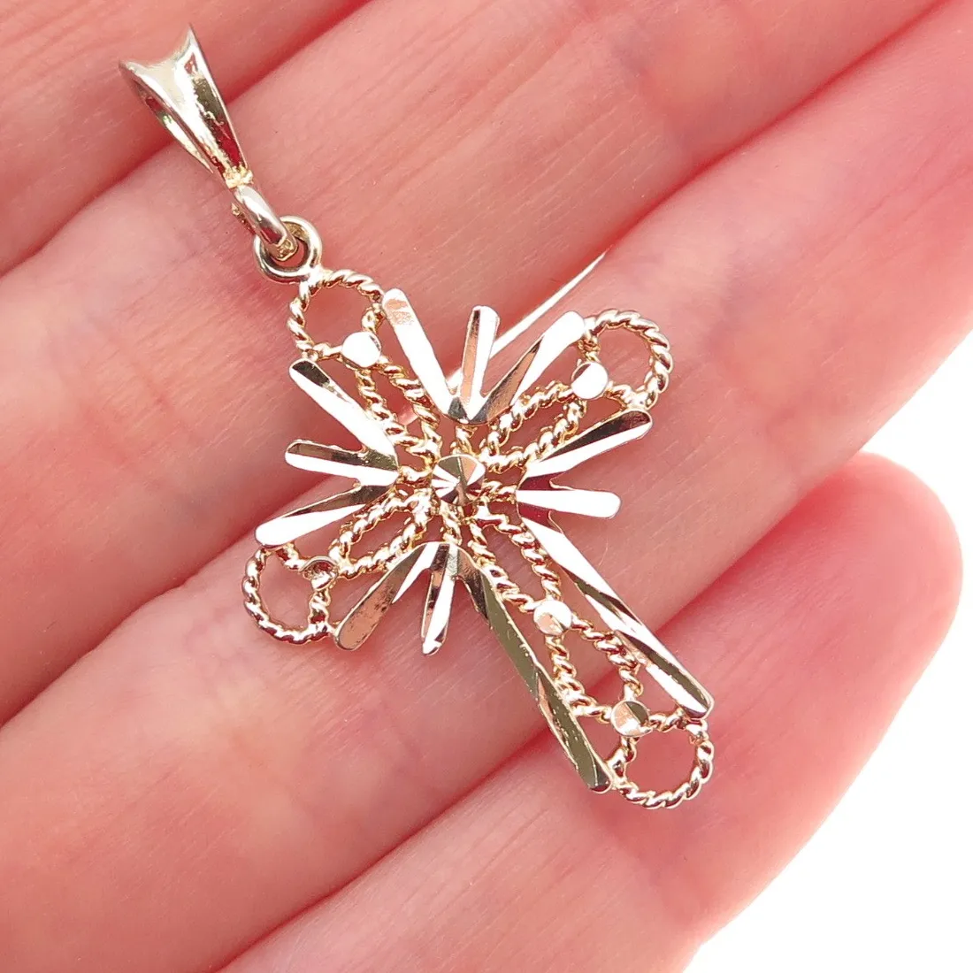 Authentic 925 Sterling Silver Gold Plated Cross Charm Pendant