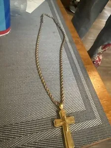 Authentic Gold Plated Rope Chain With Cross Pendant 24 Inches in length