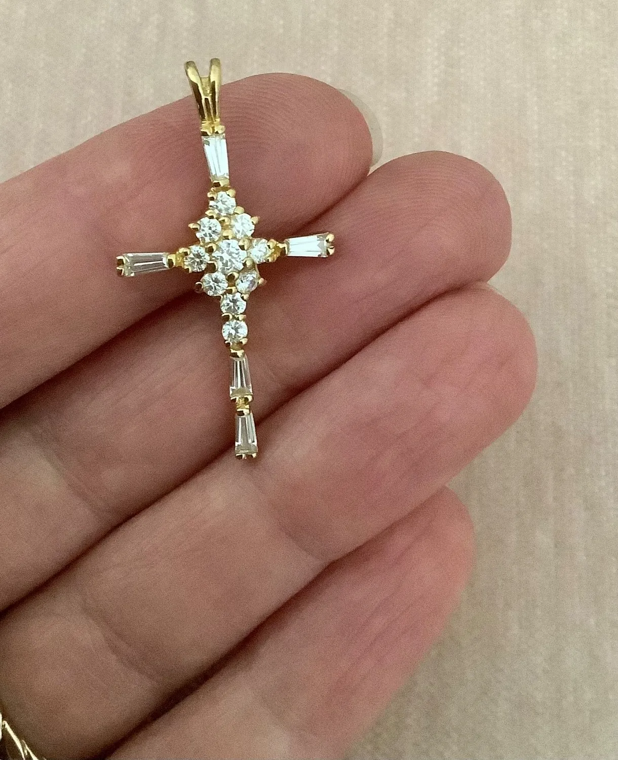 Authentic Sacred Cross of Illumination: 18k Yellow Gold Plated CZ Cross Pendant