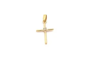 Authentic Gold Plated Sterling Silver 925 Cubic Zirconia Cross Pendant I8