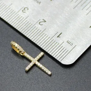 Authentic 925 Silver 14k Gold Plated CZ Diamond Cross Pendant Religious Charm Crucifix!