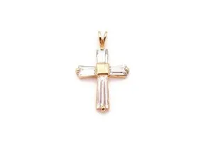 Authentic Gold Plated Sterling Silver 925 Cubic Zirconia Cross Pendant D2