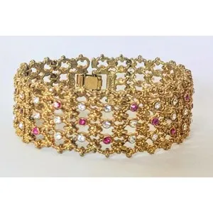 Authentic JBK signed Camrose & Cross Gold Plated Red & Clear Crystal Open Work Bracelet