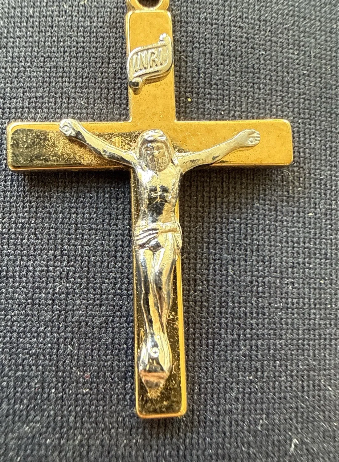Authentic 14K Gold Plated Solid 925 Sterling Silver Jesus Crucifix Cross Shiny Pendant ~1”