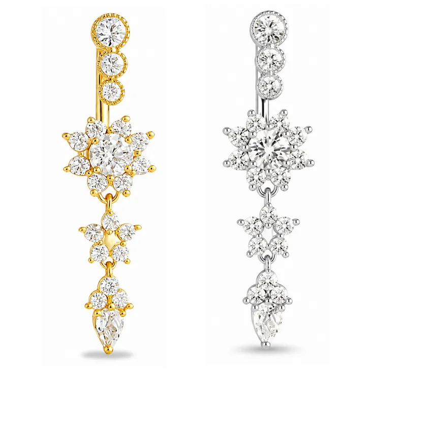 Authentic Bloom Of Light Crystal Floral Navel Barbell For The Awakened Spirit