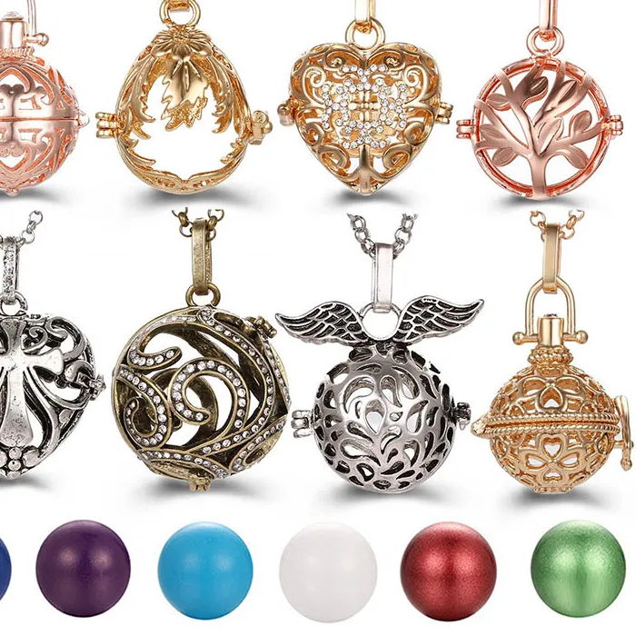 Authentic Angel Wings & Cross Locket Aromatherapy Pendant- Gold- Plated Guardian Chime Necklace