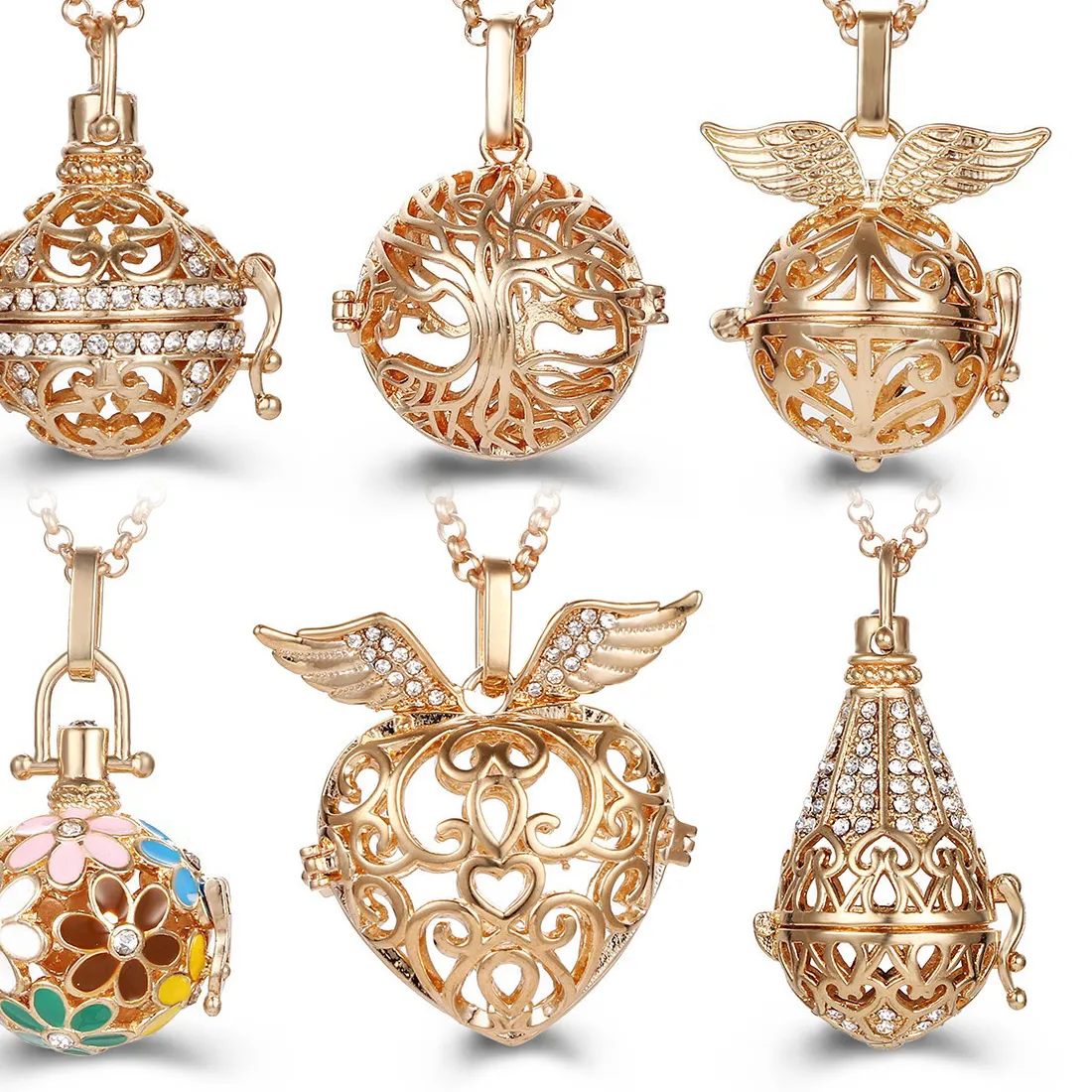 Authentic Celestial Guardian Pendant- Angelic Wings Locket With Sacred Tree Of Life Diffuser
