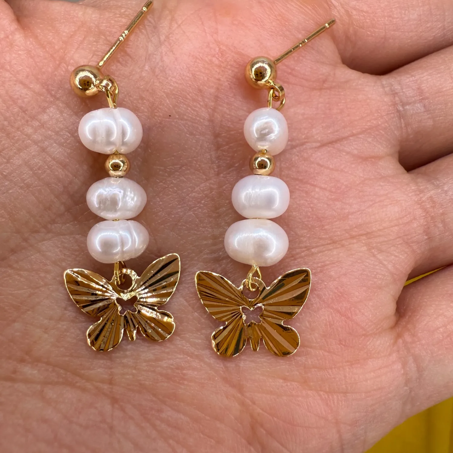 Authentic Celestial Butterfly Pearl Earrings – 14K Gold‑Plated Bridal Aura