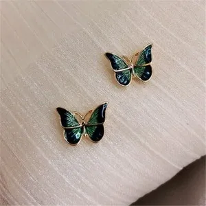 Authentic Fashion Butterfly Earrings Enamel Gold Plated Ear Stud Women Party Jewelry Gift
