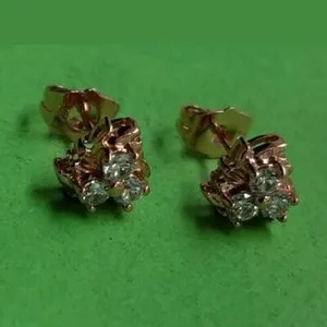 Authentic 9k CZ Gold Plated Floral Cute Small Stud Earrings Butterfly Posts