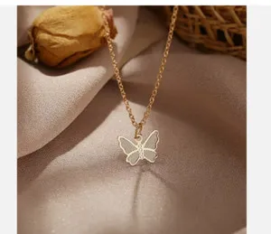 Authentic Simple Gold Plated Butterfly Pendant Necklace Clavicle Chain Women Jewelry