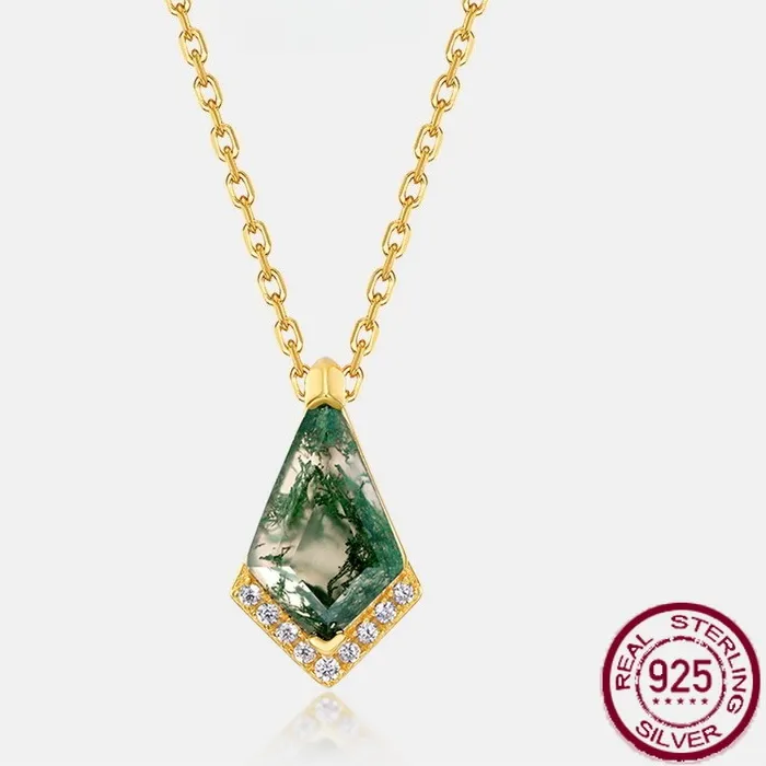 Authentic Moss Agate Pendant Of Verdant Awakening Gold- Plated Sacred Geometry Talisman Necklace