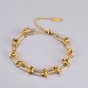 Authentic Woman 18K Gold Plated Knot Link Chain Bracelet 7mm