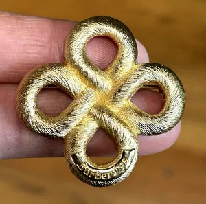 Authentic Burberrys Love Knot Gold Plated Textured Brooch Pin