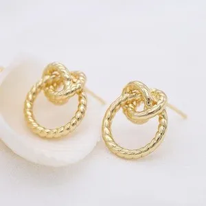 Authentic 1Pair 18K Gold Plated Knot Stud Earrings, Minimalist Jewelry Supply, Earrings S