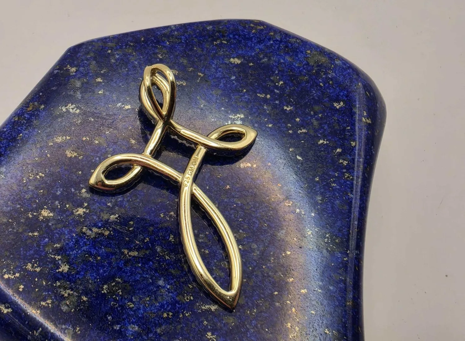 Authentic Gold Plated Sterling Silver Celtic Loop Cross Pendant | CZ Pave | Knot Design |