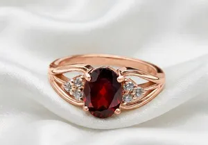Authentic Natural Oval Cut Garnet CZ Diamond Silver Ring,January Birthstone Ring For Women